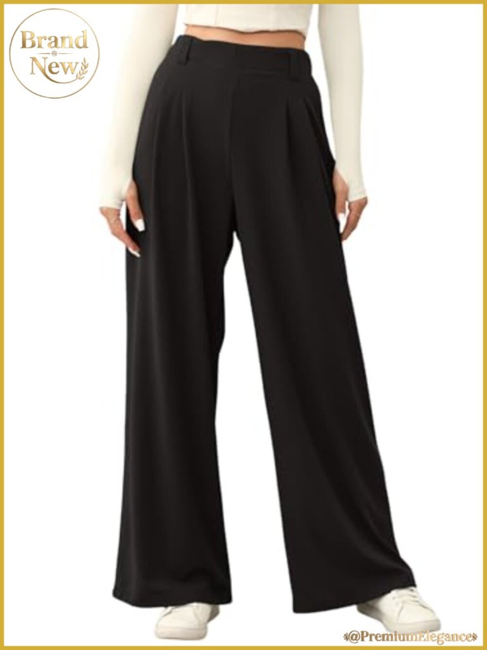 Women's Wide Leg Waffle Knit Pants High Waisted Trousers w/ Pockets